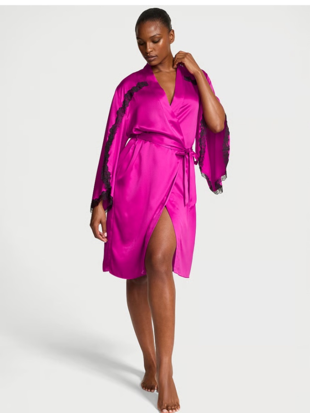 NWT Victoria's Secret Satin Rose Lace Midi Robe - Berrylicious (M/L)